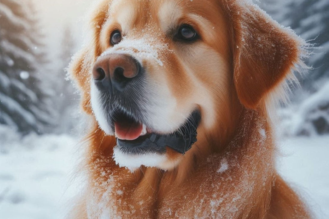 Golden retriever in the snow