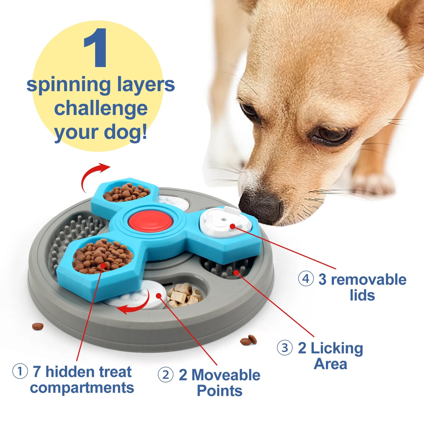 Dog Puzzle Slow Feeder & Licking Plate - Interactive IQ Toy