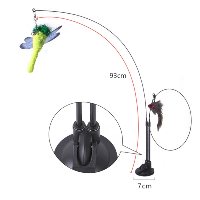 Interactive Feather Bird Teaser Toy with Bell – Suction Cup Wand for Cats & Kittens