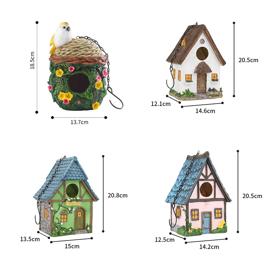 Resin Hanging Birdhouse Cabin - Outdoor Garden Decor for Bird Lovers