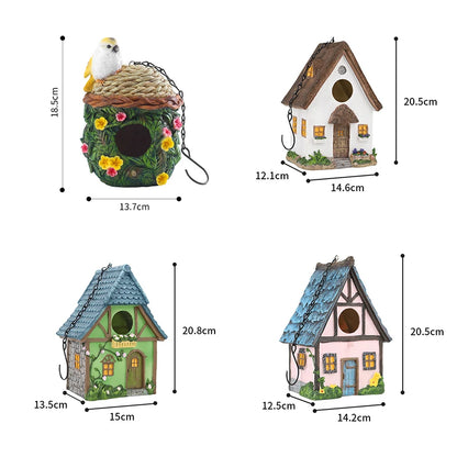 Resin Hanging Birdhouse Cabin - Outdoor Garden Decor for Bird Lovers