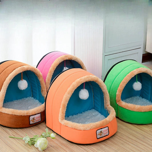 2-in-1 Indoor Cat Tent Bed with Washable Pillow