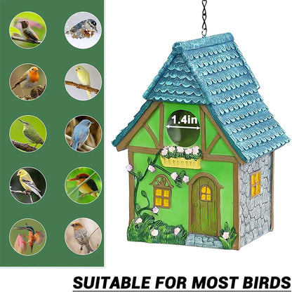 Resin Hanging Birdhouse Cabin - Outdoor Garden Decor for Bird Lovers