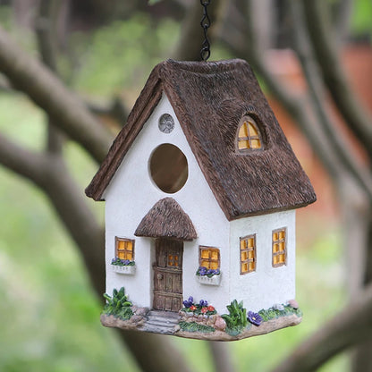 Resin Hanging Birdhouse Cabin - Outdoor Garden Decor for Bird Lovers