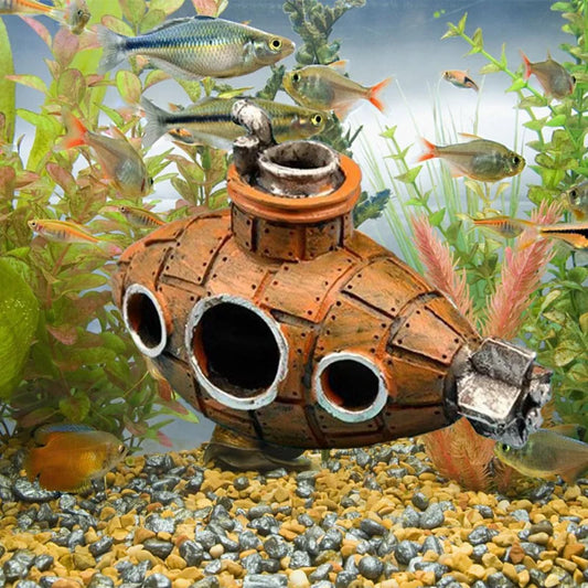 Vintage Resin Submarine Wreck Decor for Aquariums - Fish Tank Accessories