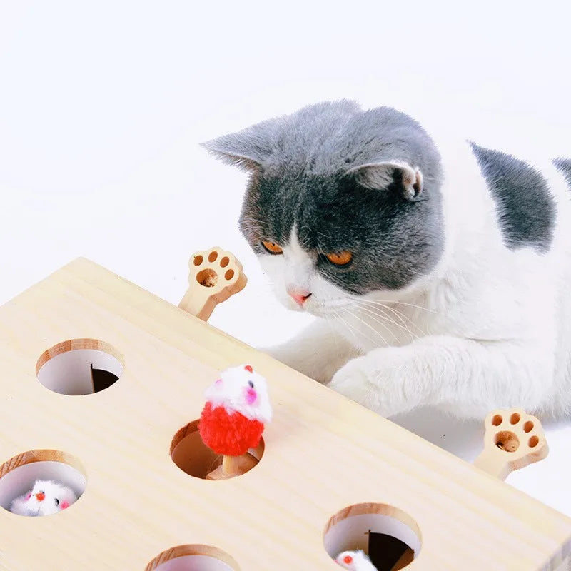 Interactive Cat Teaser Toy - Wooden Stick with Mouse Design