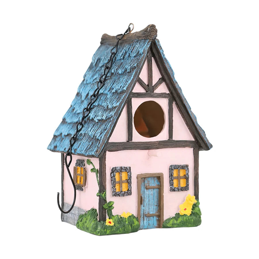 Resin Hanging Birdhouse Cabin - Outdoor Garden Decor for Bird Lovers