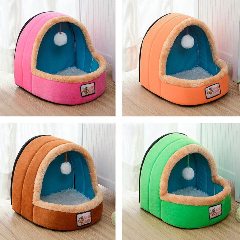 2-in-1 Indoor Cat Tent Bed with Washable Pillow