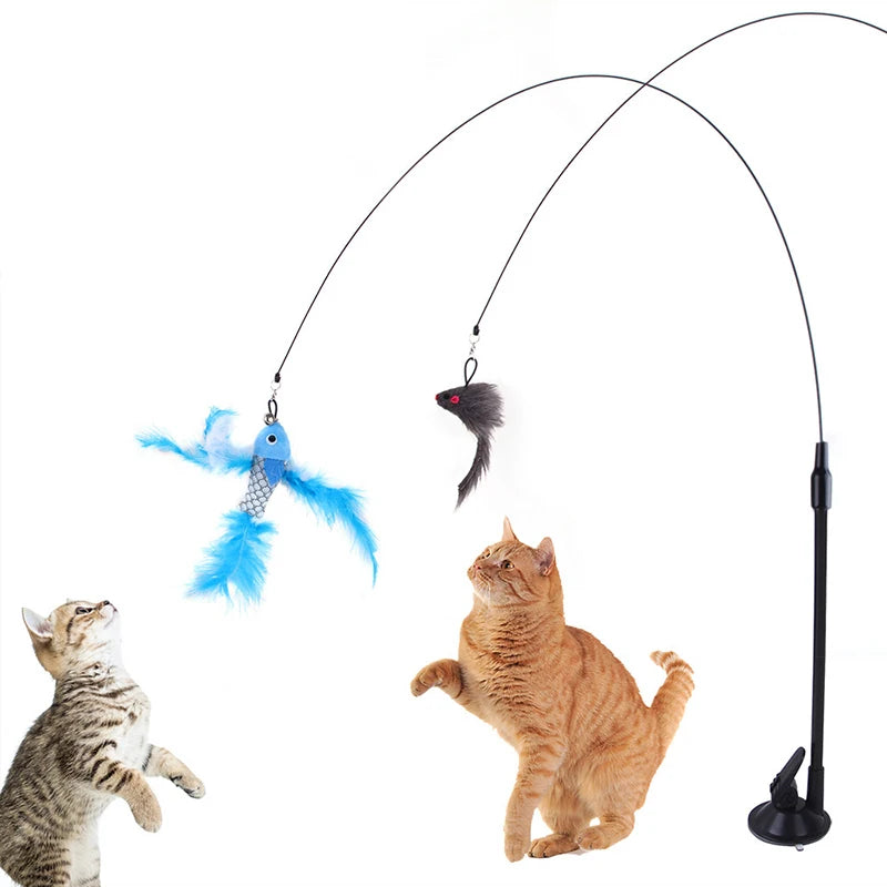 Interactive Feather Bird Teaser Toy with Bell – Suction Cup Wand for Cats & Kittens