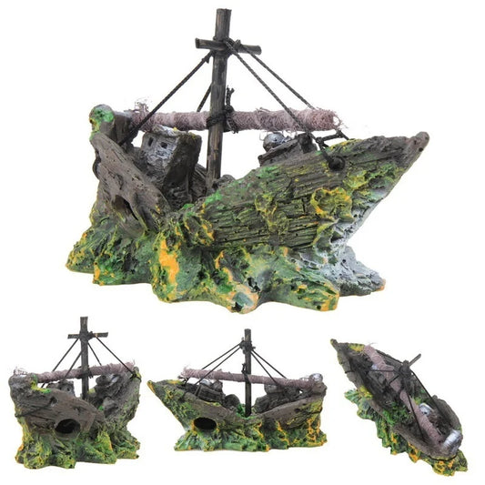 Vintage Resin Pirate Ship Decor for Aquariums - Fish Tank Accessories