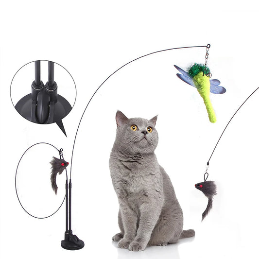 Interactive Feather Bird Teaser Toy with Bell – Suction Cup Wand for Cats & Kittens