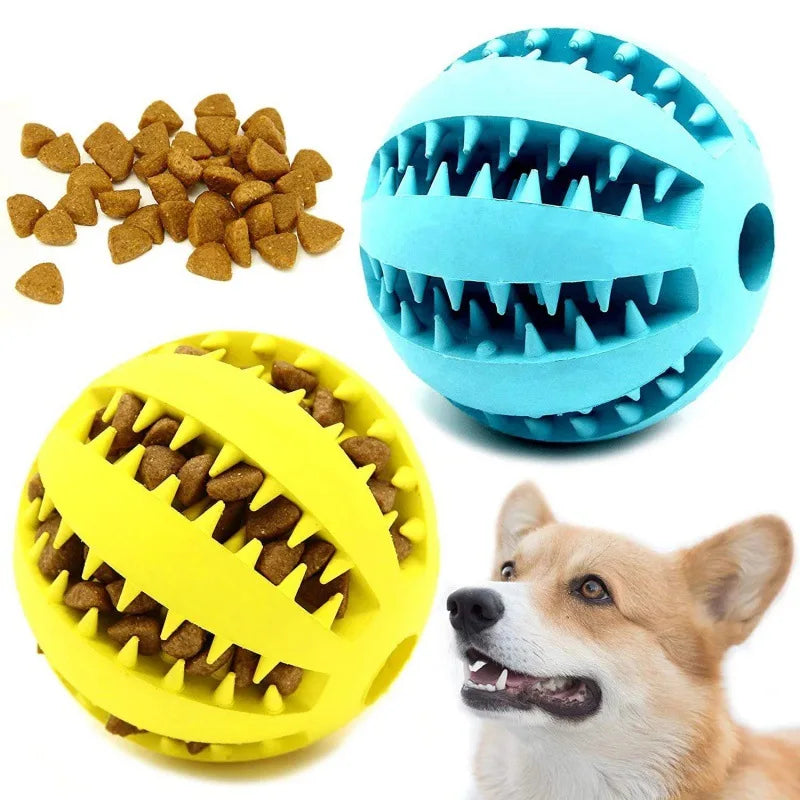 Durable Natural Rubber Dog Chew Ball – Tooth Cleaning & Treat Dispensing Toy